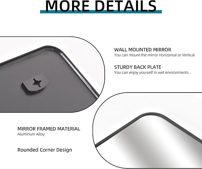 36" x 36"Bathroom Mirror, Matte Black Wall Mirror with Metal Frame, Decorative Rectangular Vanity Mirror for Bedroom Bathroom Living Room Entryway (Horizontal/Vertical)