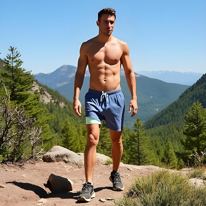 INGEAR Men's Athletic Stretch Workout Shorts Gym Quick Dry Running Trunks Boxer Lining