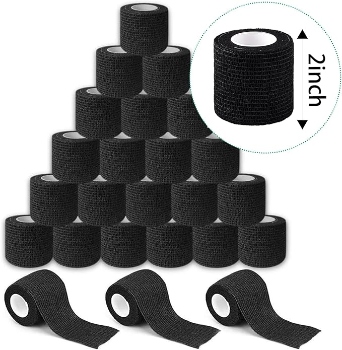 48 Rolls Self Adhesive Bandage Wrap 2 inch Cohesive Bandage Wrap Stretch Bandages Wraps Tape Black Elastic Self-Adherent Tape for Wrist Ankle Sports Swelling Sprains