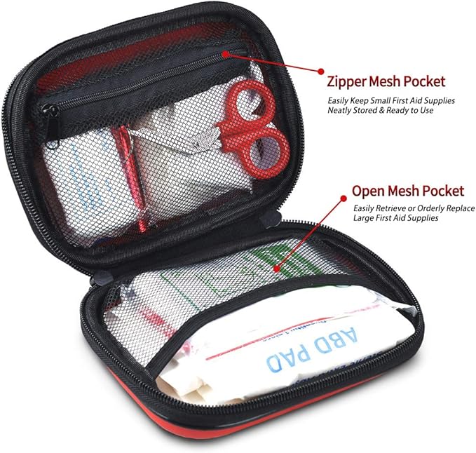 I GO 85 Pieces Hard Shell Mini Compact First Aid Kit, Small Personal Emergency Survival Kit for Travel Hiking Camping Backpacking Hunting Marine Car