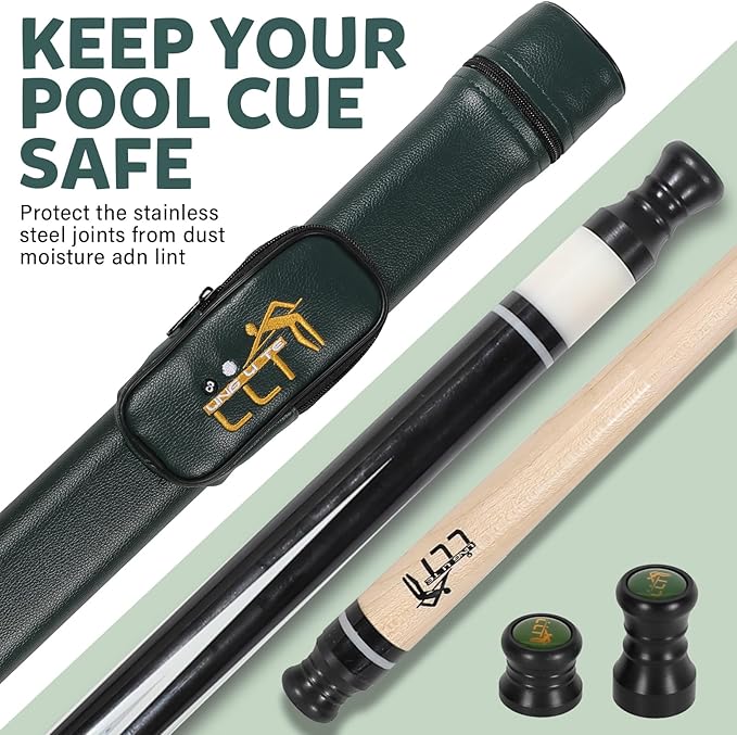 58-Inch Maple Wood Pool Cue, 2-Piece Design, 18oz-21oz ??Durable Billiard Stick with Leather Case for Home, Bar, and Competitive Play