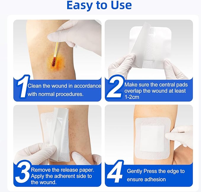 50Pcs Adhesive Gauze Island Dressing 6"x6", Water-Resistant Wound Dressing, Sterile & Absorbent Medical Grade Dressing Pad First Aid Dressing Pads