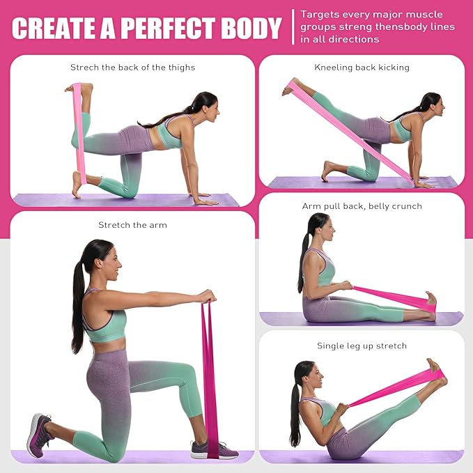 Resistance Bands, Exercise Bands, Physical Therapy Bands for Strength Training, Yoga, Pilates, Stretch Elastic Band with Different Strengths, Workout Bands for Home Gym