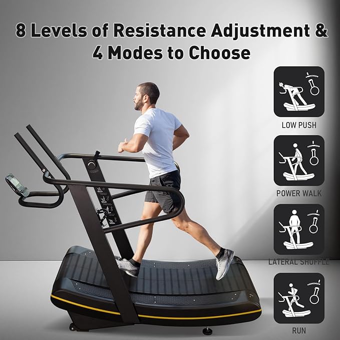 Manual Curved Treadmill, 8-Level Resistance, LCD Display, Non-Electric Fitness Equipment for Home & Gym, Cardio & Anaerobic Training