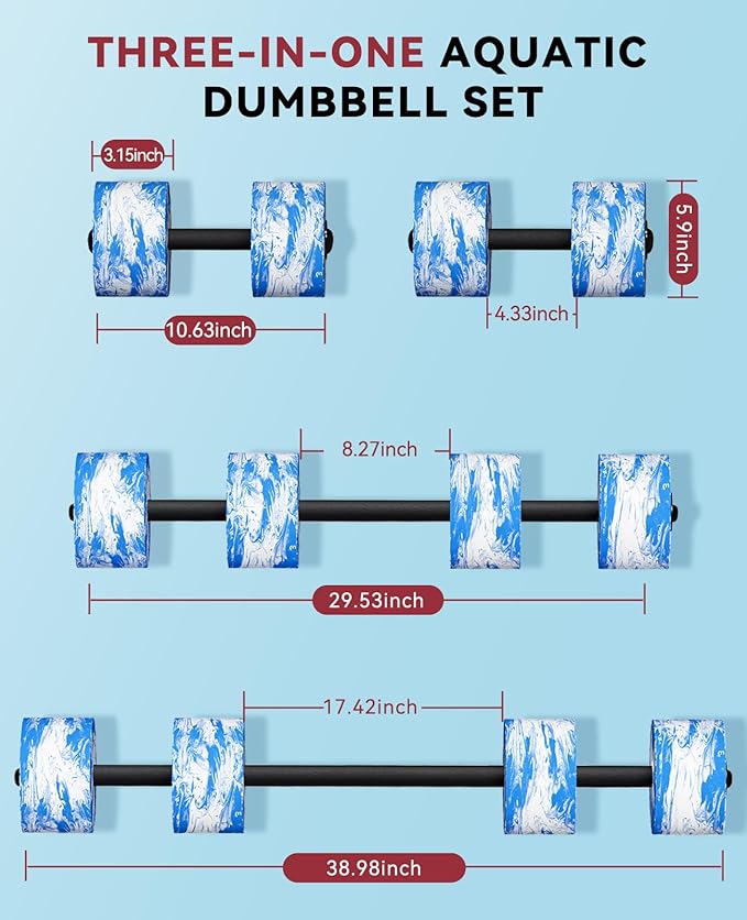 HAPBEAR Water Weights Pool Exercise Dumbbells, Three-in-one Aquatic Exercise Dumbbells, High-Density EVA-Foam Pool Fitness for Water Aerobics Weight Loss, Aquatic Dumbells Set of 2
