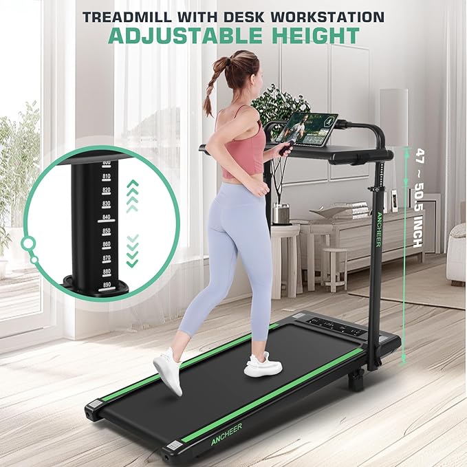ANCHEER Walking Pad Treadmill with 12% Incline&Adjustable Height, 4 in 1 Under Desk Treadmills with Desk Workstation, Foldable Treadmill for Home 300lb,3 Type Control