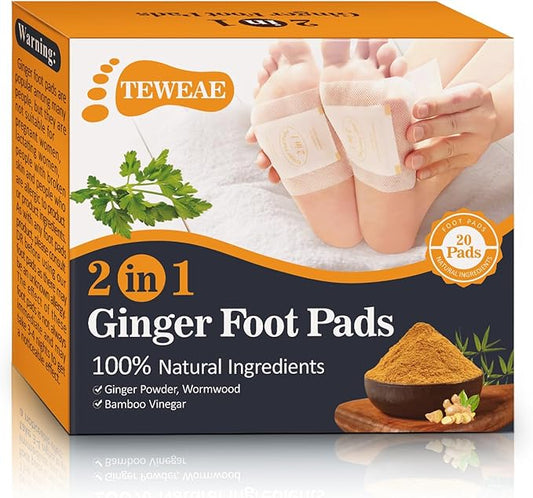 2 in 1 Foot Pads, 20 Pads Tear and Use Pure Ginger Bamboo Wormwood Foot Pads, Bigger Adhesive ''Stay in Place'' Goodnight Pads