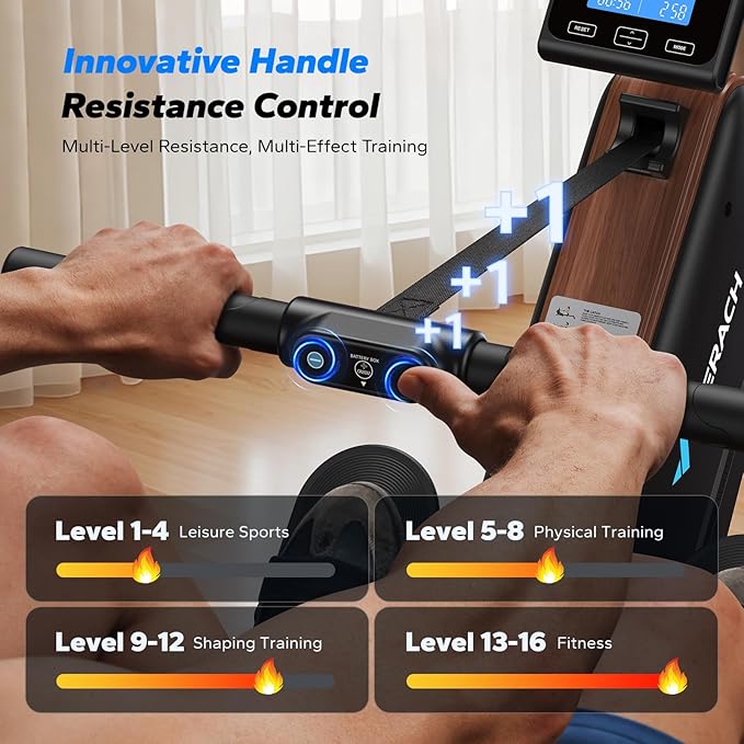 MERACH Rowing Machines for Home, Powerful Electromagnetic Row Machine with 51.2" Extended Rail, 16-Level Handle Resistance Adjustment Rower, 350 LBS Load Capacity, Ergonomic Comfort Seat, Easy Storage