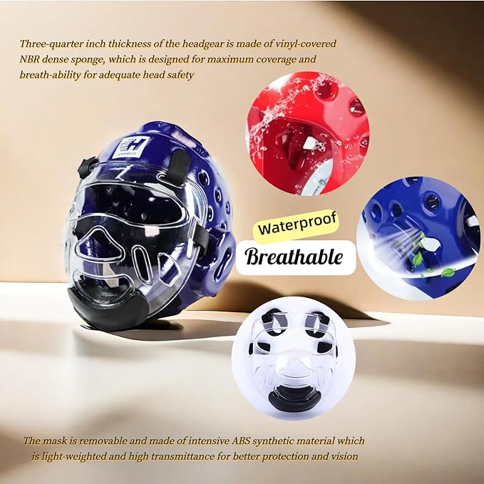 2PC Taekwondo Headgear Karate Headgear with Removable mask for Sparring Partner Muay Thai Taekwondo Karate MMA Training Children Adults