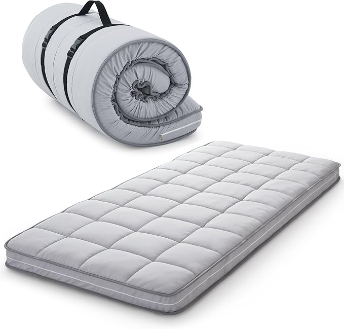 4Inch Cot Mattress Topper,Narrow Twin Gel Infused Memory Foam,Machine Washable Thickened Pillow Top Cover,Roll Up Floors Mat,Portable Folding Sleep Pad(75 X 30“)