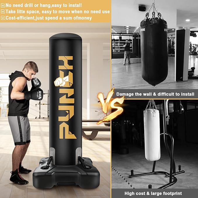 Heavy Boxing Bag with Stand for Adult Teens Kids, Freestanding Inflatable Punching Bag with Gloves, Men Women Stand Kickboxing Boxing Set for Martial Arts MMA Home Gym Exercise Training Equipment