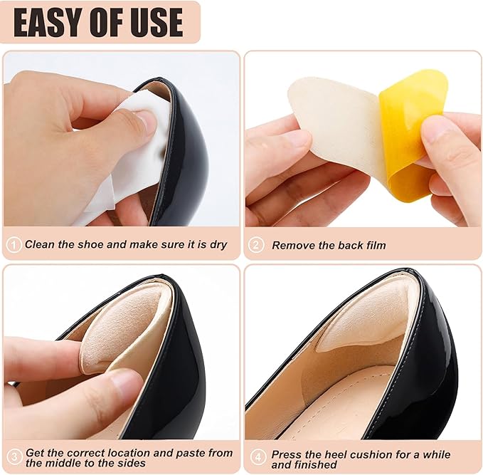 Heel Cushion Pads, Metatarsal Pads for Women, Ball of Foot Cushions, Liners for Pain Relief, Prevent Blisters Friction, Shoe Inserts for Loose Shoes to Make Fit Tighter (4 Pairs)