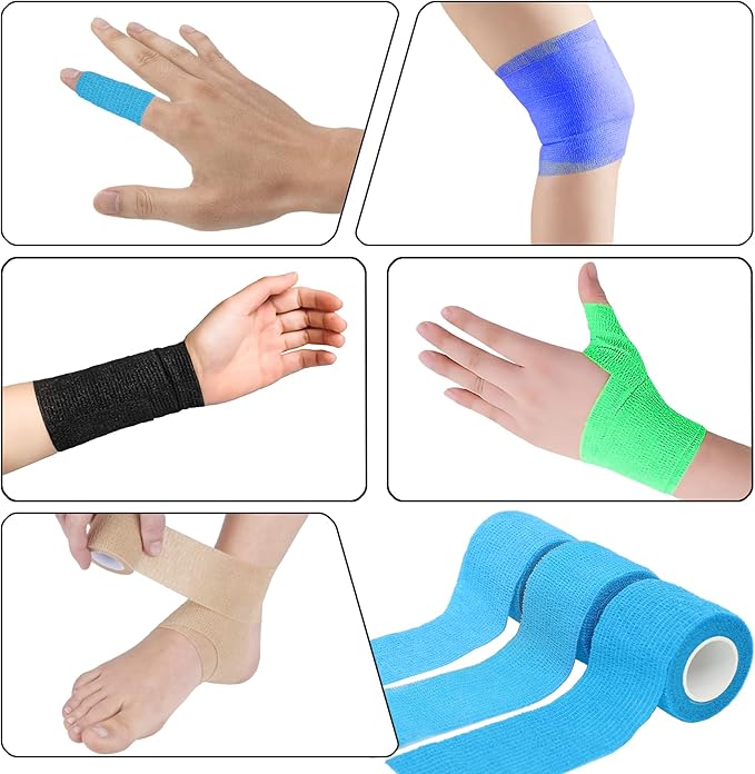 6 Pack 2 Inches Self Adhesive Bandage Wrap Breathable Cohesive Bandage Elastic Tape for Pets, Athletic, Sports, Wrist, Knee, Ankle(5 Yards Per Roll, Light Blue)
