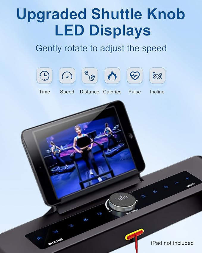 Foldable Treadmill with Auto Incline - 4 Hp 18.9 Inch Wide Treadmills for Home Seniors, 400 Lb Capacity, Backlit Knob Led Display, Shock Absorbent, Bluetooth App and Speaker, 12 Mph Speed