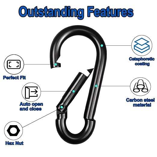 40PCS M6 Black Carabiner Clip, 2.36Inch Snap Hook Quick Link Small Carabiner Clips,Spring Link Buckle for Fishing Camping Hammock Dog Leashes-270LBS Holding Capacity