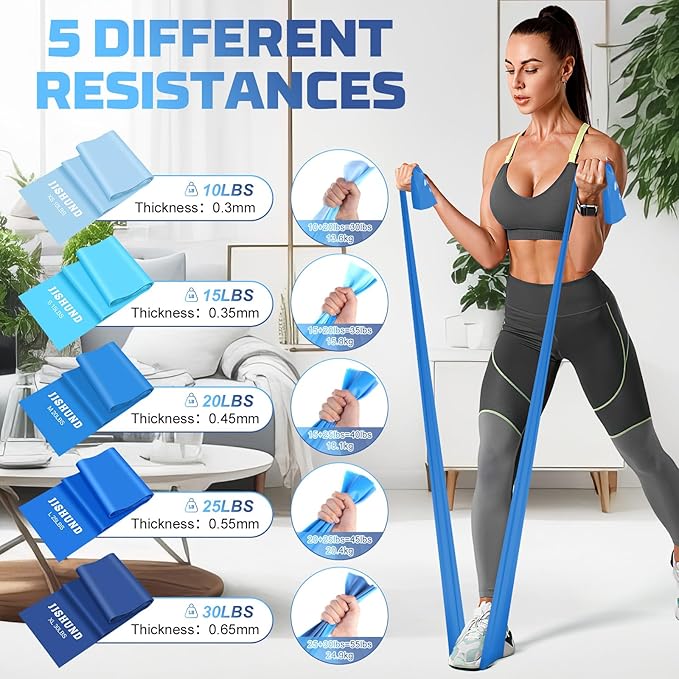 5 Pcs Resistance Bands, Professional Exercise Bands Elastic Stretch Bands for Fitness Yoga Pilates Stretching Strength Training, Workout Bands for Women and Men Home Gym