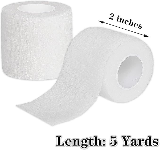 8 Rolls Cohesive Bandage 2” x 5 Yards Self Adherent Bandage Wrap Breathable Vet Tape Elastic Adhesive Bandage for Sports, Wrist, Ankle, Tattoo Wraps(White)
