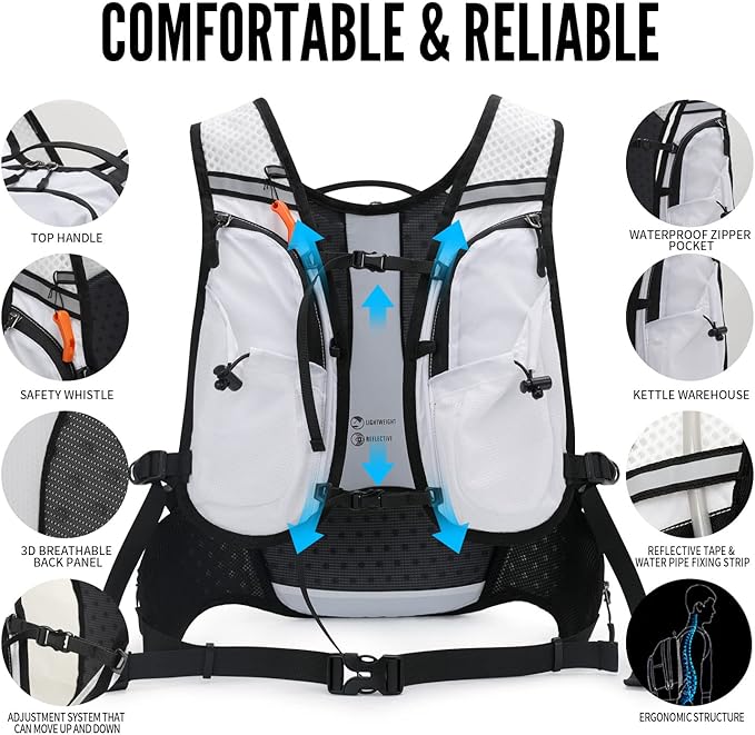 Hydration Pack Backpack, Lightweight Water Backpack with 2L Leakproof Hydration Bladder Daypack for Men Women,Running Hydration Vest for Outdoor Trail
