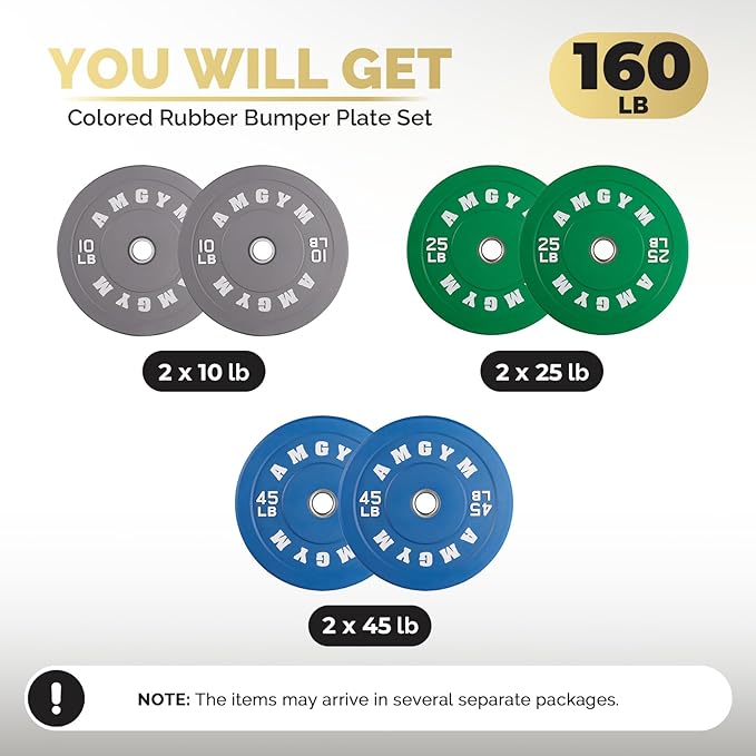 2 Inch Bumper Plates，10-500lbs，Barbell Rubber Olympic Weight Plates Set for Home Gym, Strength Training & Weight Lifting, Multiple Options Colors