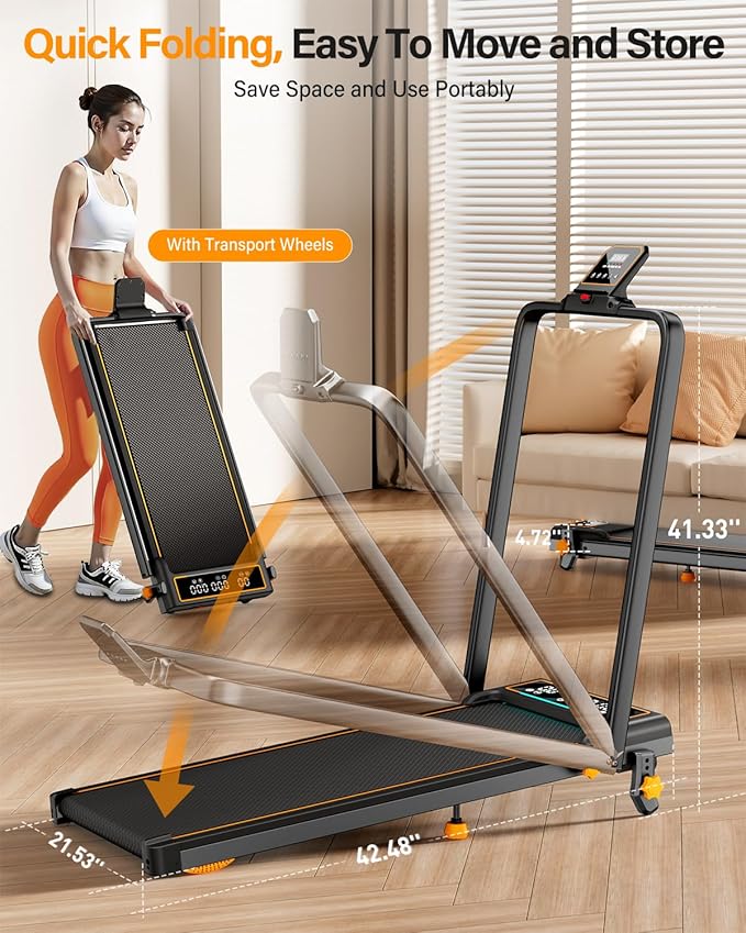 Treadmill Walking Pad with 10% Incline/Handle Bar/2 LED Display, 3.5HP Portable Treadmills for Home Small, Foldable Walking Pad Treadmill 350+lb Capacity, Smart App, 4 Adjustable Incline, RGB Light