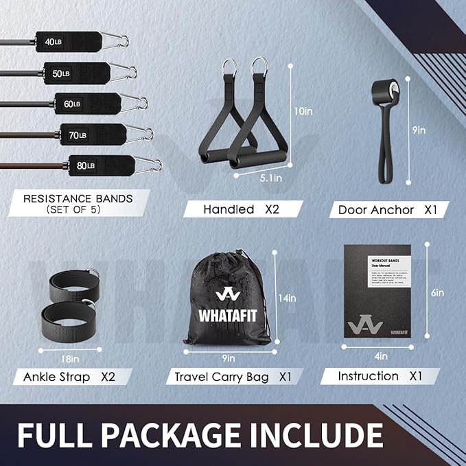 WHATAFIT Resistance Bands, Exercise Bands，Resistance Bands for Working Out, Work Out Bands with Handles for Men and Women Fitness, Strength Training Home Gym Equipment