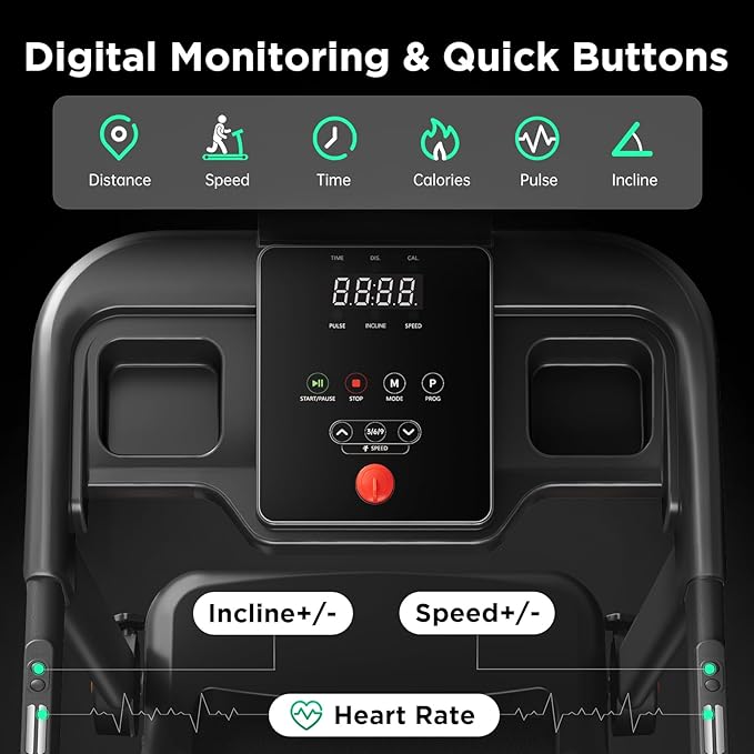 Treadmill with 0-15% Auto Incline, 3.5HP Quiet Brushless Foldable Treadmills for Home, Small Space Portable Running Walking Machine, 300 Lbs Capacity with Bluetooth APP & Pulse Monitor