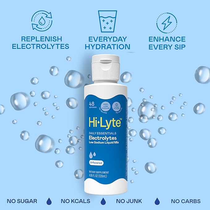 Hi-Lyte Low Sodium Electrolyte Supplement for Immune Support, Fasting and Rapid Hydration | 48 Servings | Magnesium, Potassium, Zinc | Unflavored Mineral Taste Drops