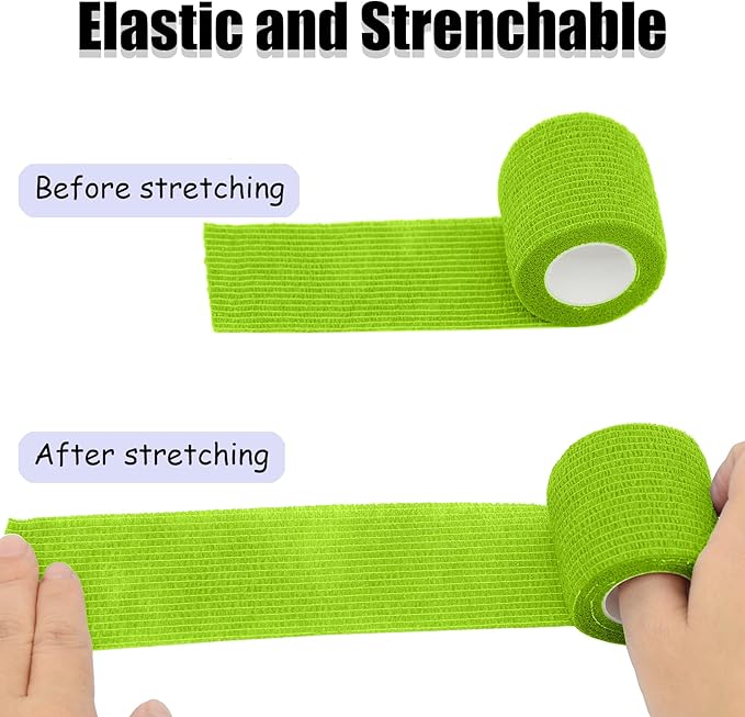 6 Pack 2 Inches Self Adhesive Bandage Wrap Breathable Cohesive Bandage Elastic Tape for Pets, Athletic, Sports, Wrist, Knee, Ankle(5 Yards Per Roll, Grass Green)