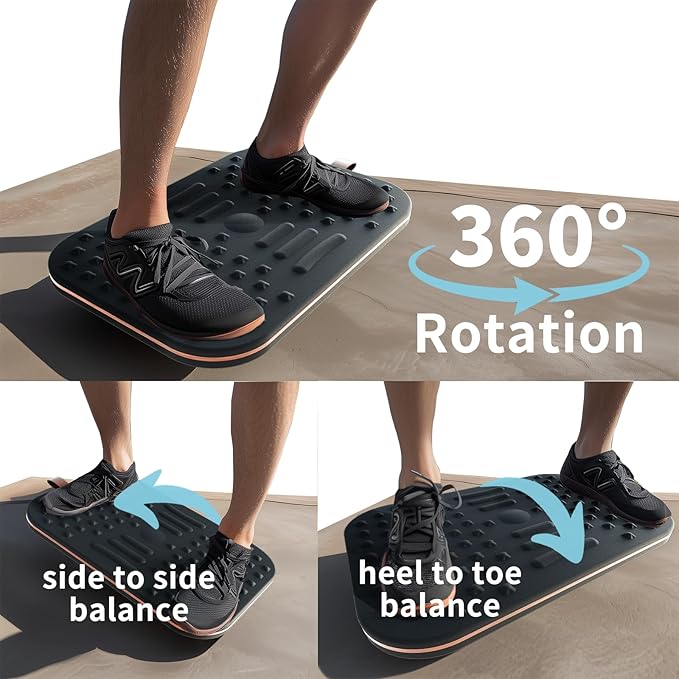 360-Degree Wobble Balance Board for Adults - 2-in-1 Dual-Sided Anti-Fatigue Mat & Stability Trainer for Standing Desk, Home Gym or Office - Premium PU Leather & Solid Wood
