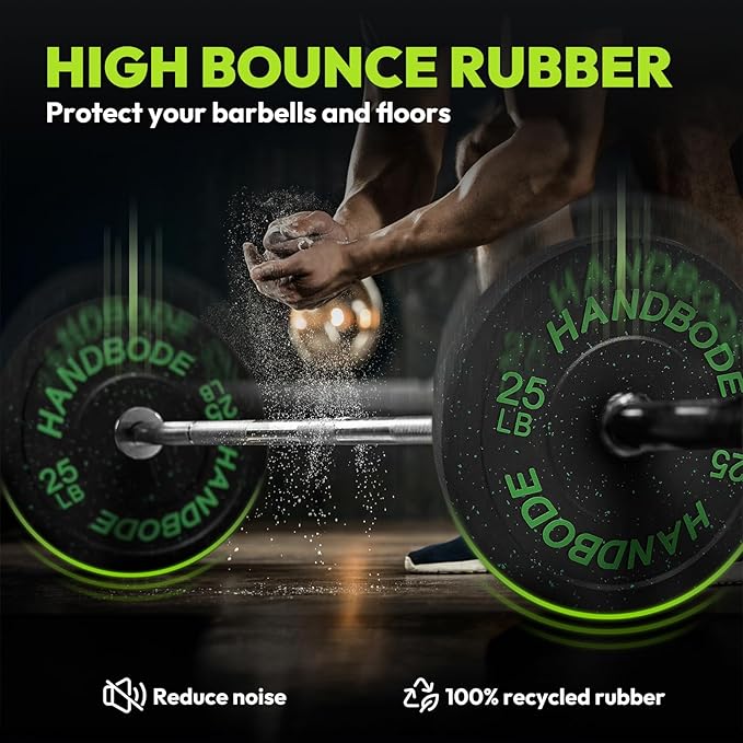 2-Inch Bumper Plates High Bounce, Olympic Weight Plate Set 45/100/160/190/260/300lb, Barbell Weight Plates Set for Home Gym, Colored Weights Rubber Strength Training Plate for Weight Lifting