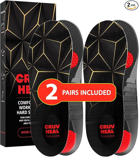 2 Pairs of Work Pro Comfort Insoles - Foot Pain Relief - Cushioning and Shock Absorption - Work Boot Insoles for Men Women - Non-Slip Anti Fatigue Inserts (S, 2-Pairs-Black)