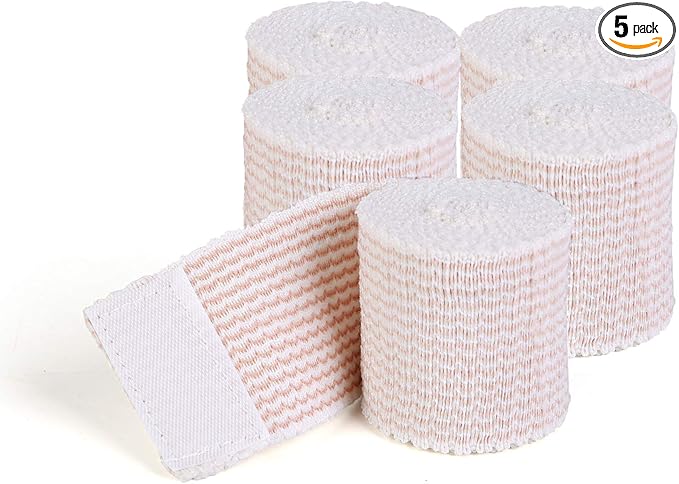 HOSPORA Latex-Free Compression Cotton Elastic Bandage, 2 Inch with Hook and Loop Closure(Pack of 5)