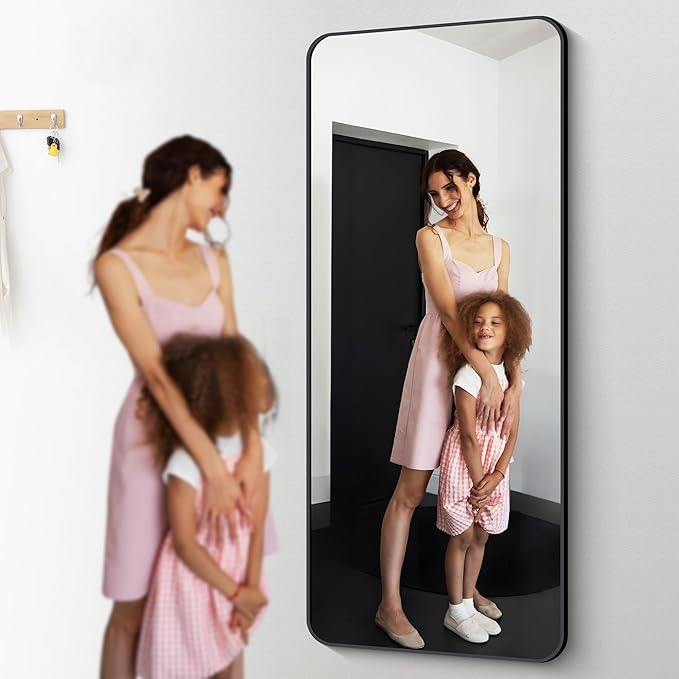 72" x 30"Bathroom Mirror, Matte Black Wall Mirror with Metal Frame, Decorative Rectangular Vanity Mirror for Bedroom Bathroom Living Room Entryway (Horizontal/Vertical)