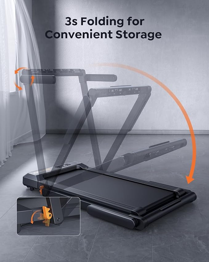 2 in 1 Folding Treadmills for Home Small Office, 2.5HP Walking Pad Treadmill with Handle Bar, 300lbs Capacity, Copmact Protable Treadmill with Smart APPs, 12 HIIT Modes and Touch Screen