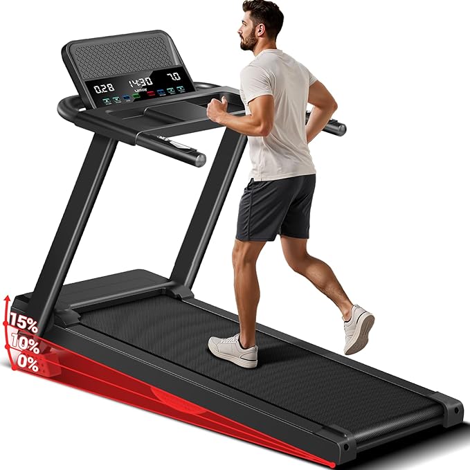 Treadmills for Home, 15% Incline Treadmill, Folding Treadmill Filpped Screen and Heart Rate Sensor, 3.0HP Quiet Brushless Dual Cushion System, 300lbs Weight Capacity