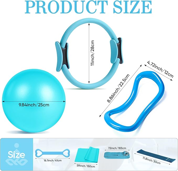 Home Pilates Kit for Women Pilates Equipment Ring and Ball Set Magic Circle Hoop with 5 Resistance Bands Compact Toning Fitness Essentials Starter Set Accessories