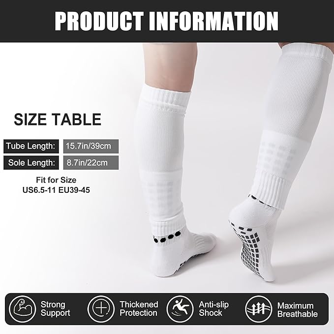 2 Set Grip Soccer Socks and Shin Guard Sleeves Non Slip Soccer Sleeve Socks for Men Women