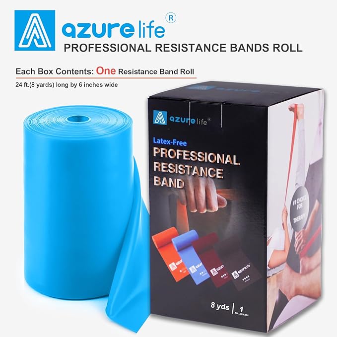 Professional 8 Yards Bulk Resistance Bands Rolls or 5,6,7 ft. Long Non-Latex Elastic Exercise Bands, Stretch Bands for PT, Yoga, Pilates, Rehab, at-Home or The Gym Workouts