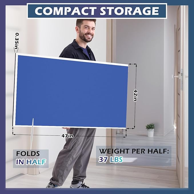 7FT Ping Pong Table Top with Net Set for Pool Table, Foldable Ping Pong Table Topper, Portable Table Tennis Conversion Top Includes Foam Padding for Protection, Easy Conversion