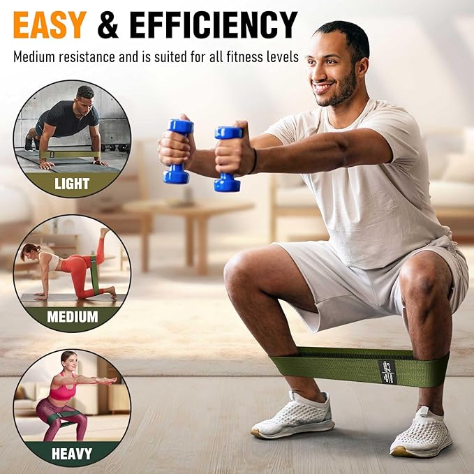 Fabric Resistance Bands for Working Out - Exercise Bands for Women and Men, Booty Bands for Legs and Glute, Yoga, Pilates, Rehab, Fitness and Home Workout