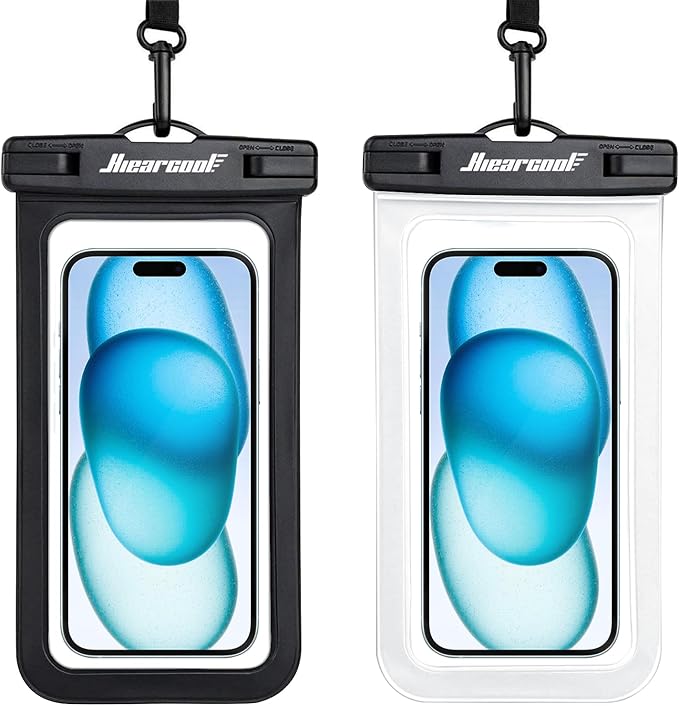 Hiearcool Universal Waterproof Phone Pouch,Underwater Dry Bag for iPhone 17 16 15 14 13 Pro Max XS Plus up to 8.3",IPX8 Cell Phone Case for Cruise Travel Essentials-Black&Clear-2Pack