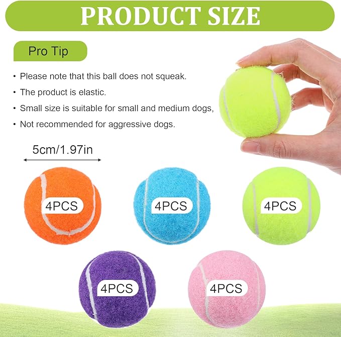 20Pcs Small Tennis Balls for Dogs, 2 Inch Colorful Mini Tennis Balls 5 Colors Pet Puppy Ball for All 2 Inch Dog Ball Launchers