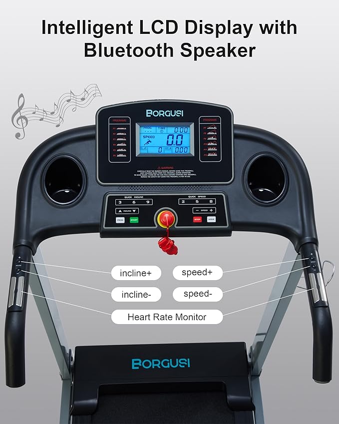 Treadmill with Auto Incline - 300 lb Capacity, 3.0HP Folding Electric Treadmill Up to 8.5 MPH Speed, Running Machine with 17.5" Wide Tread Belt and Bluetooth Speaker for Home Use