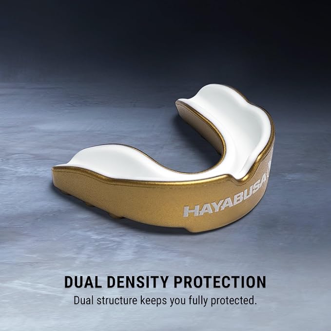 Hayabusa Combat Sports Mouth Guard Youth, Kids and Adult Sizes Comes with Case - Gold/White, Youth