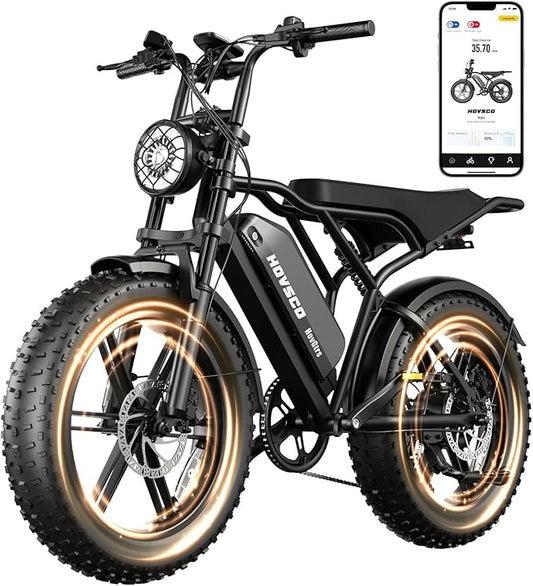 HOVSCO Electric Bike for Adults with 1500W Peak Motor, 20" Fat Tire Electric Dirt Bike, 28MPH All-Terrain E-Bike, 48V 15AH Battery, Electric Motorcycle for Road Sand Mountain Snow Adventure