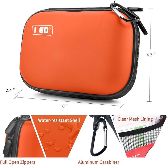 I GO 85 Pieces Hard Shell Mini Compact First Aid Kit, Small Personal Emergency Survival Kit for Travel Hiking Camping Backpacking Hunting Marine Car