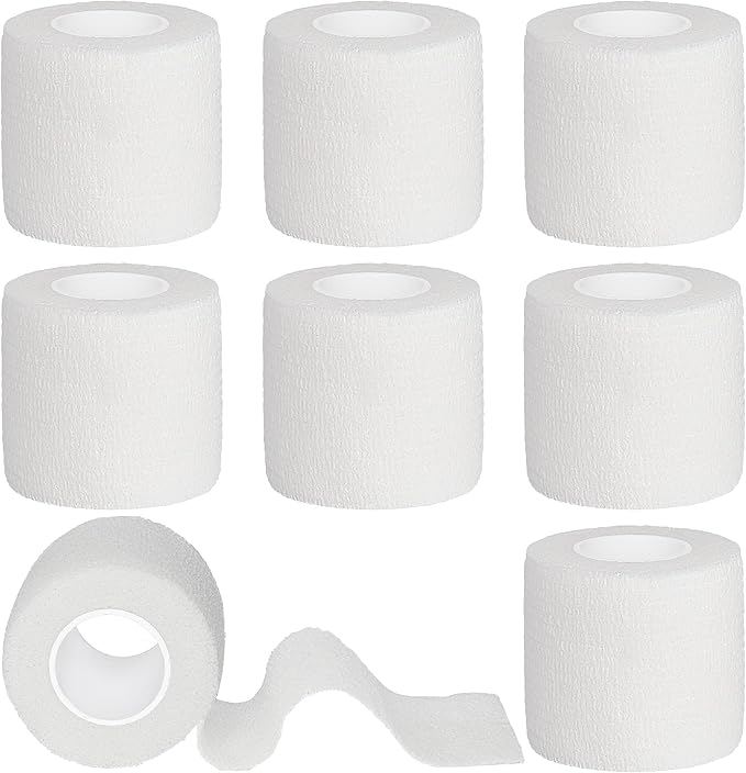 8 Rolls Cohesive Bandage 2” x 5 Yards Self Adherent Bandage Wrap Breathable Vet Tape Elastic Adhesive Bandage for Sports, Wrist, Ankle, Tattoo Wraps(White)