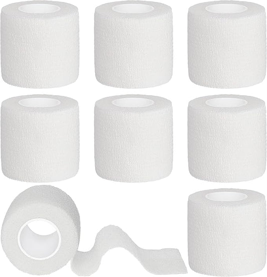 8 Rolls Cohesive Bandage 2” x 5 Yards Self Adherent Bandage Wrap Breathable Vet Tape Elastic Adhesive Bandage for Sports, Wrist, Ankle, Tattoo Wraps(White)