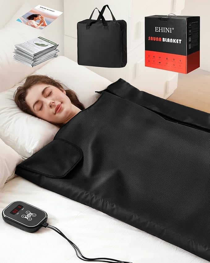 Infrared Sauna Blanket - Portable Far Infrared Sauna for Home Relaxation - PU Sauna Blanket - Infrared Blanket Sauna with 77–176 °F Temp Range（Pure Black）