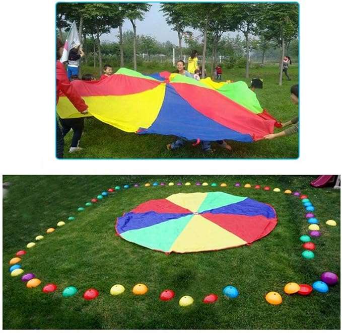 6.5ft/10ft/12ft/13ft/16.4ft/20ft Rainbow Parachute for Outdoor Party Games, Kids Play Parachute Group Cooperative Team Game Toys, Family Get-Together Entertainment